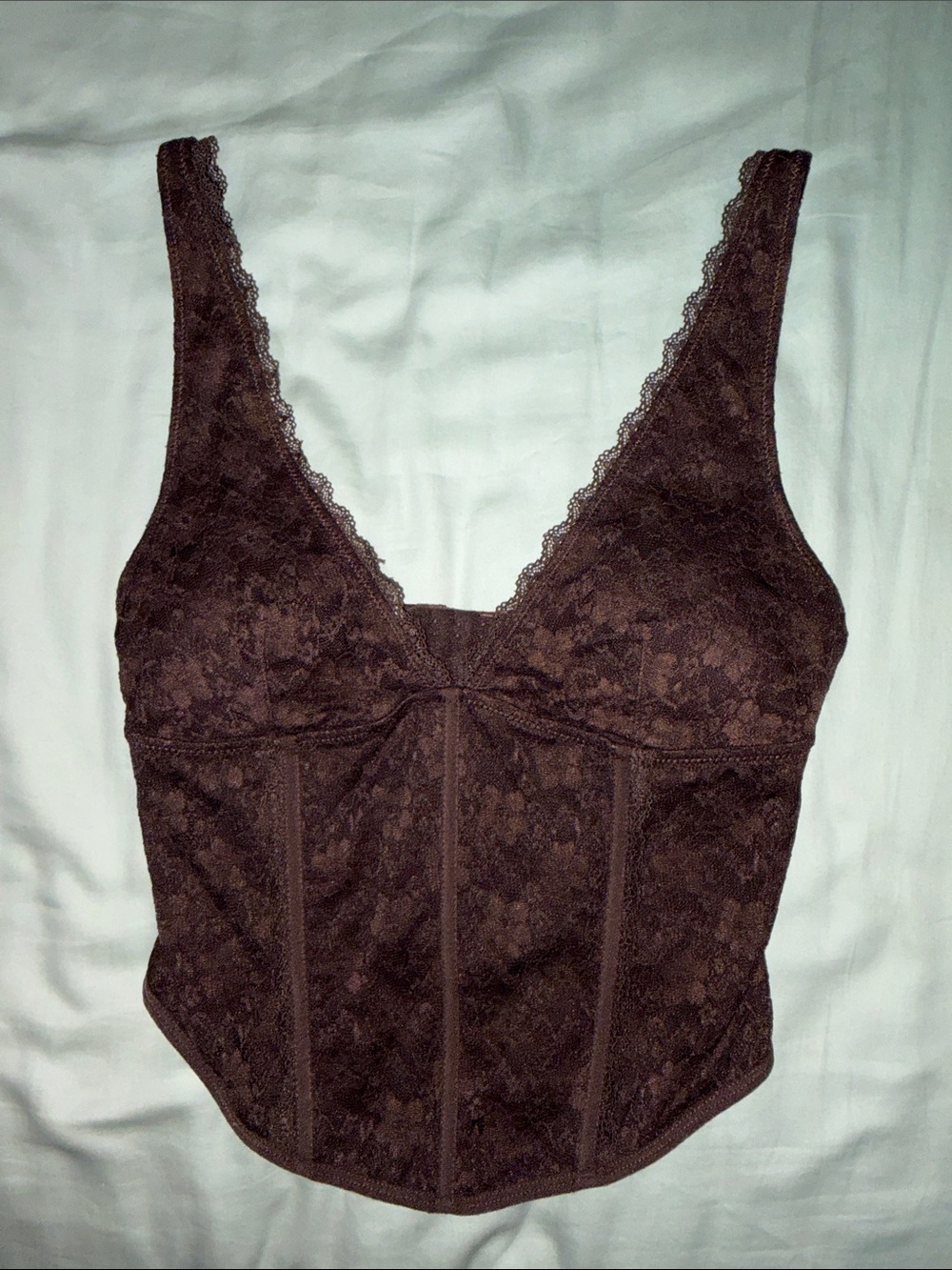 Garage Lace Longline Bralette - Brown